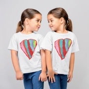 Girls' 100% Cotton T-Shirt with Rainbow Heart Painting
