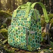 Backpack with Green Flower Blossoms | Waterproof Green Floral Art Backpack | Multi-Function Bag