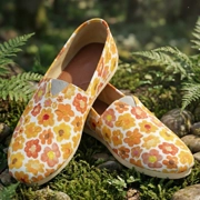 Orange Floral Canvas Toms Style Shoes - Unisex Slip-On Loafers with Flower Blossom Paintings