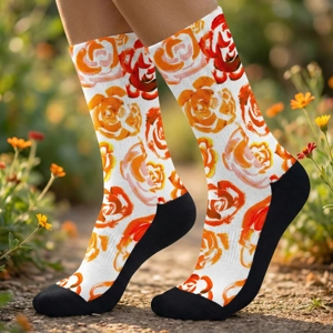 Orange flower socks | Unisex orange flower blossom sports socks for women and men | Cute art socks | Cool socks for guys | Unique socks for men | Best socks for sweaty feet | Moisture wicking socks for running | Cute workout socks for women | Sweat wicking gym socks | High performance sports socks | Anti-blister sports socks | Novelty running socks | Seamless toe athletic socks