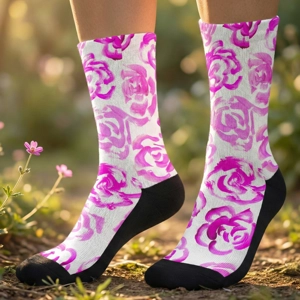 Pink flower socks | Unisex light pink flower blossom sports socks for women and men | Cute art socks | High performance sports socks |  Cool socks for guys | Unique socks for men | Best socks for sweaty feet | Moisture wicking socks for running | Cute workout socks for women | Sweat wicking gym socks | Anti-blister sports socks | Novelty running socks | Seamless toe athletic socks