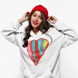 Women's 100% Cotton Hoodie with Rainbow Heart Painting