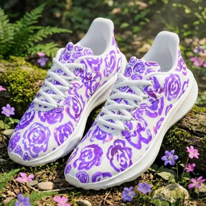 Dark purple flower shoes | Art sneakers | Unisex running shoes with dark purple flower blossoms. Women's & men's lightweight sports shoes.

Floral print running shoes | Floral sneakers | Boho patterned shoes | Cute trainers | Flower sneakers | Gym trainers, tennis shoes & walking shoes