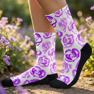 Purple flower socks | Unisex light purple flower blossom sports socks for women and men | Cute art socks | High performance sports socks |  Cool socks for guys | Unique socks for men | Best socks for sweaty feet | Moisture wicking socks for running | Cute workout socks for women | Sweat wicking gym socks | Anti-blister sports socks | Novelty running socks | Seamless toe athletic socks