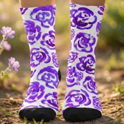 Purple flower socks | Unisex dark purple flower blossom sports socks for women and men | Cute art socks | High performance sports socks |  Cool socks for guys | Unique socks for men | Best socks for sweaty feet | Moisture wicking socks for running | Cute workout socks for women | Sweat wicking gym socks | Anti-blister sports socks | Novelty running socks | Seamless toe athletic socks