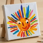 Rainbow Sun Painting Mini Canvas Print | Small Wall Art | Home Office Shelf Decor | Wood Frame