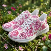 Running Shoes with Dark Pink Flower Blossoms (Unisex) Floral Print Running Shoes | Mia Mai Art