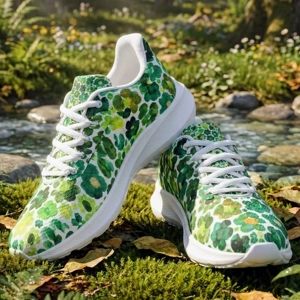 Running Shoes with Green Flower Blossoms (Unisex) Floral Print Running Shoes | Art Sneakers