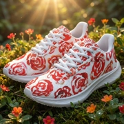 Running Shoes with Red Flower Blossoms (Unisex) Floral Print Running Shoes | Mia Mai Art