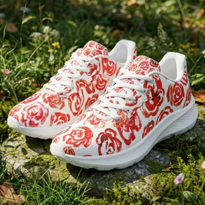 Running Shoes with Red Flower Blossoms (Unisex) Floral Print Running Shoes | Mia Mai Art
