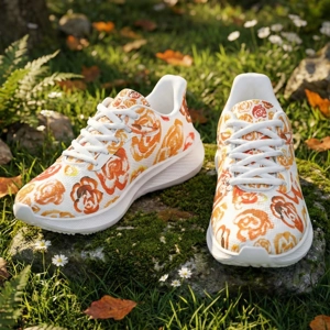 Running Shoes with Orange Flower Blossoms (Unisex) Floral Print Running Shoes | Mia Mai Art