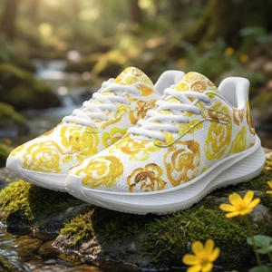Running Shoes with Yellow Flower Blossoms (Unisex) Floral Print Running Shoes | Mia Mai Art