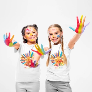 Girls' 100% Cotton T-Shirt with Rainbow Sun Painting