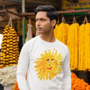 Men's 100% Cotton Sweatshirt with Yellow Sun Painting