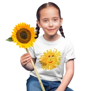 Girls' 100% Cotton T-Shirt with Yellow Sun Painting
