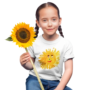 Girls' 100% Cotton T-Shirt with Yellow Sun Painting