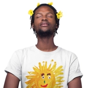 Men's 100% Cotton T-Shirt with Yellow Sun Painting