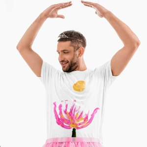 Men's 100% Cotton T-Shirt with Lotus Flower and Full Moon ..