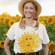 Women's 100% Cotton T-Shirt with Yellow Sun Painting