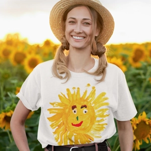 Women's 100% Cotton T-Shirt with Yellow Sun Painting