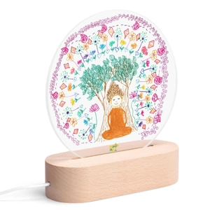 Round Lamp with Buddha Mandala Drawing