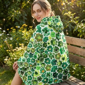 Women's Green Flower Hoodie | Oversized Wearable Blanket | Zen Blossom Floral Print Sherpa Fleece