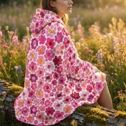 Women's Pink Flower Hoodie | Oversized Wearable Blanket | Zen Blossom Floral Print Sherpa Fleece