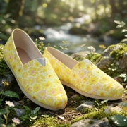 Yellow Floral Canvas Toms Style Shoes - Unisex Slip-On Loafers with Flower Blossom Paintings