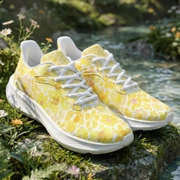 Yellow Floral Running Shoes (Unisex) with Painted Yellow Flower Blossoms | Botanical Art Sneakers