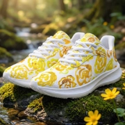 Yellow flower shoes | Art sneakers | Unisex running shoes with yellow flower blossoms  |  Women's & men's lightweight sports shoes | Floral print running shoes | Floral sneakers | Boho patterned shoes | Cute trainers | Flower sneakers | Gym trainers, tennis shoes & walking shoes
