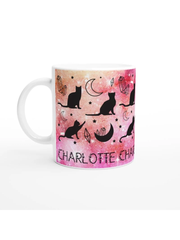 CELESTIAL BLACK CAT PERSONALISED MUG, GIFT FOR CAT LOVERS