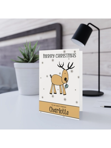 A5 PERSONALISED BEST FRIEND CHRISTMAS CARD - Lost Reindeer