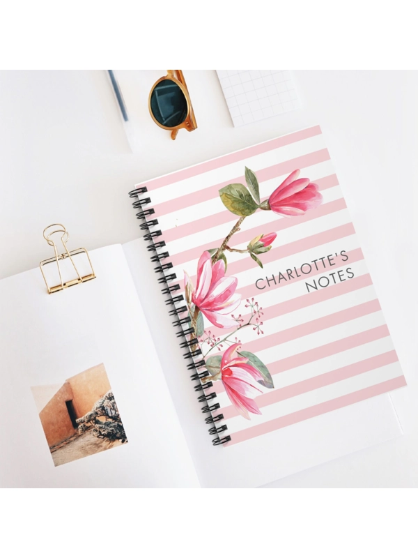 A5 PINK STRIPES FLORAL NOTEBOOK