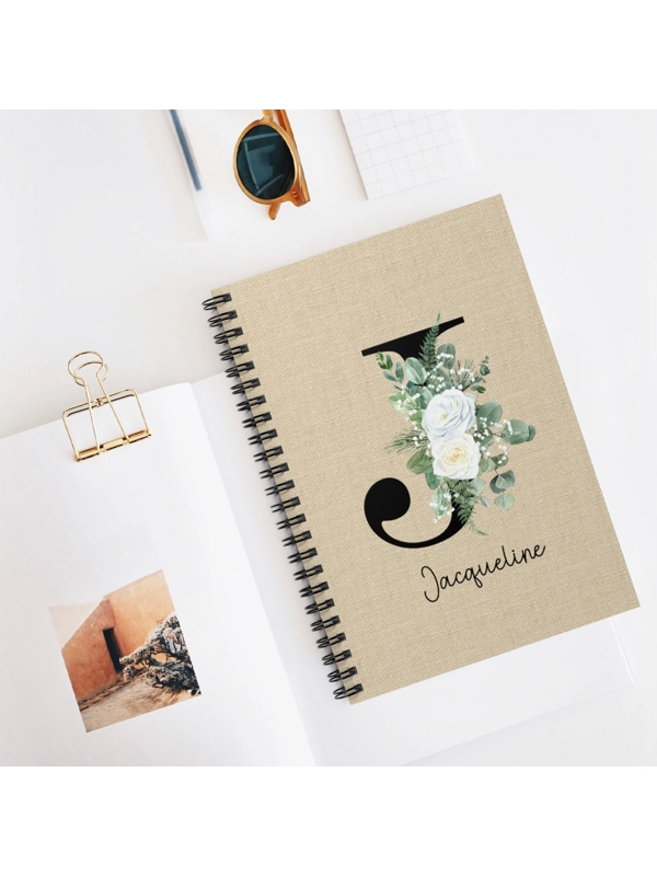A5 WHITE FLORAL INITIAL NOTEBOOK