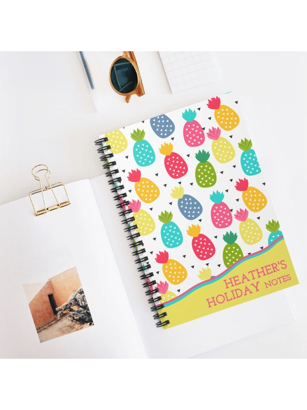 A5 BRIGHT PINEAPPLES CUSTOM TITLE PERSONALISED NOTEBOOK
