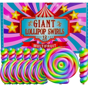 Large Rainbow Lollipops Swirl & Round Lollipops 12pk- Large Lollipops Individually Wrapped For Carni