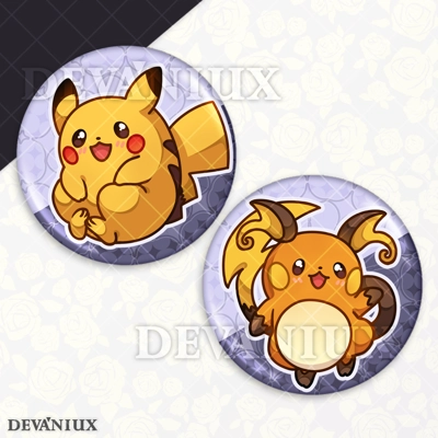 POKEMON (GEN 1) - #25-#26 - Pikachu, Raichu | Button 38 m m POKEMON (GEN 1) - #25-#26 - Pikachu, Raichu | Button 38 m m