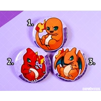 POKEMON (GEN 1) - #004-#006 - Charmander, Charmeleon, Charizard | Button 38 m m