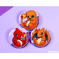 POKEMON (GEN 1) - #004-#006 - Charmander, Charmeleon, Charizard | Button 38 m m