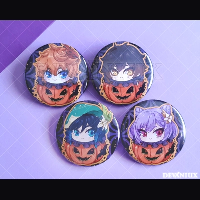 GENSHIN IMPACT: 'Halloween' Childe, Zhongli, Venti, Keqing | BUTTON 38 mm / 1.5 inch