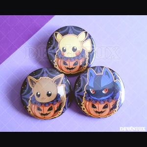 POKEMON: 'Halloween' Pikachu, Eevee, Lucario | BUTTON 38 mm / 1.5 inch