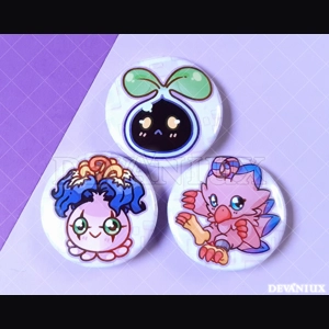 DIGIMON: Nyokimon, Yokomon, Biyomon | BUTTON 38 mm/1.5 inch