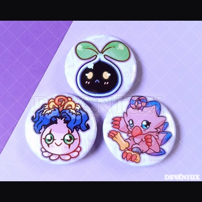 DIGIMON: Nyokimon, Yokomon, Biyomon | BUTTON 38 mm/1.5 inch