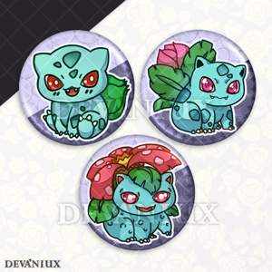 POKEMON (GEN 1) - #001-#003 - Bulbasaur, Ivysaur, Venusaur | Button 38 m m
