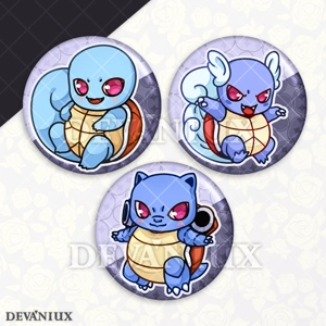 POKEMON (GEN 1) - #007-#009 - Squirtle, Wartortle, Blastoise | Button 38 m m