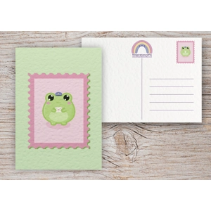 Frog Postcard in Postage Stamp, A6 Postcard, RECYCLED Postcard