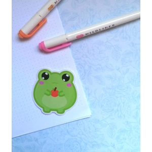 Frog with Apple sticker, waterproof vinyl sticker