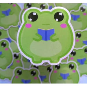 Frog with book bookish sticker, waterproof vinyl sticker