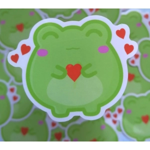 Frog with hearts, love frog vinyl sticker, waterproof sticker