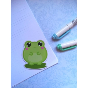 Frog on Lily pad, Cute vinyl sticker, waterproof